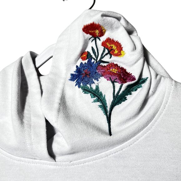 Floral Embroidered White Sweatshirt Hoodie Design on Back Sleeves Almost Famous - Picture 5 of 12